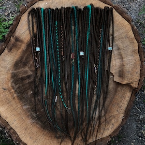Smooth dreadlocks. 3 shades of brown and a beautiful green Tropical dreads Synthetic green lotus star gift for her faux dread bohemian style