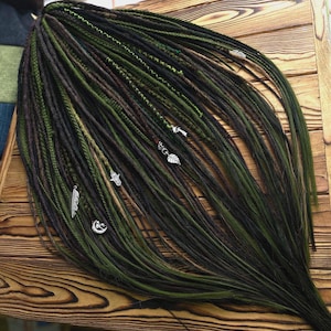 Synthetic Dreadlocks, Dark Green Boho Extensions | Handcrafted Fiber | Custom Length, Lightweight Install Forest Viking Style