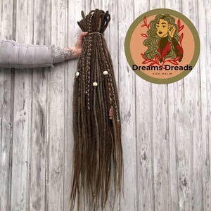 Extensiones de rastas trenzadas estilo vikingo, sintéticas marrones (doble punta)