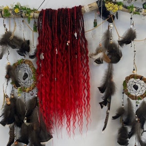 Synthetic smooth and curly dreadlocks. Dark red to red ombre Shampoo for dreads as a gift Viking  set Celtic Wave Dread Fake Vampire Dreads