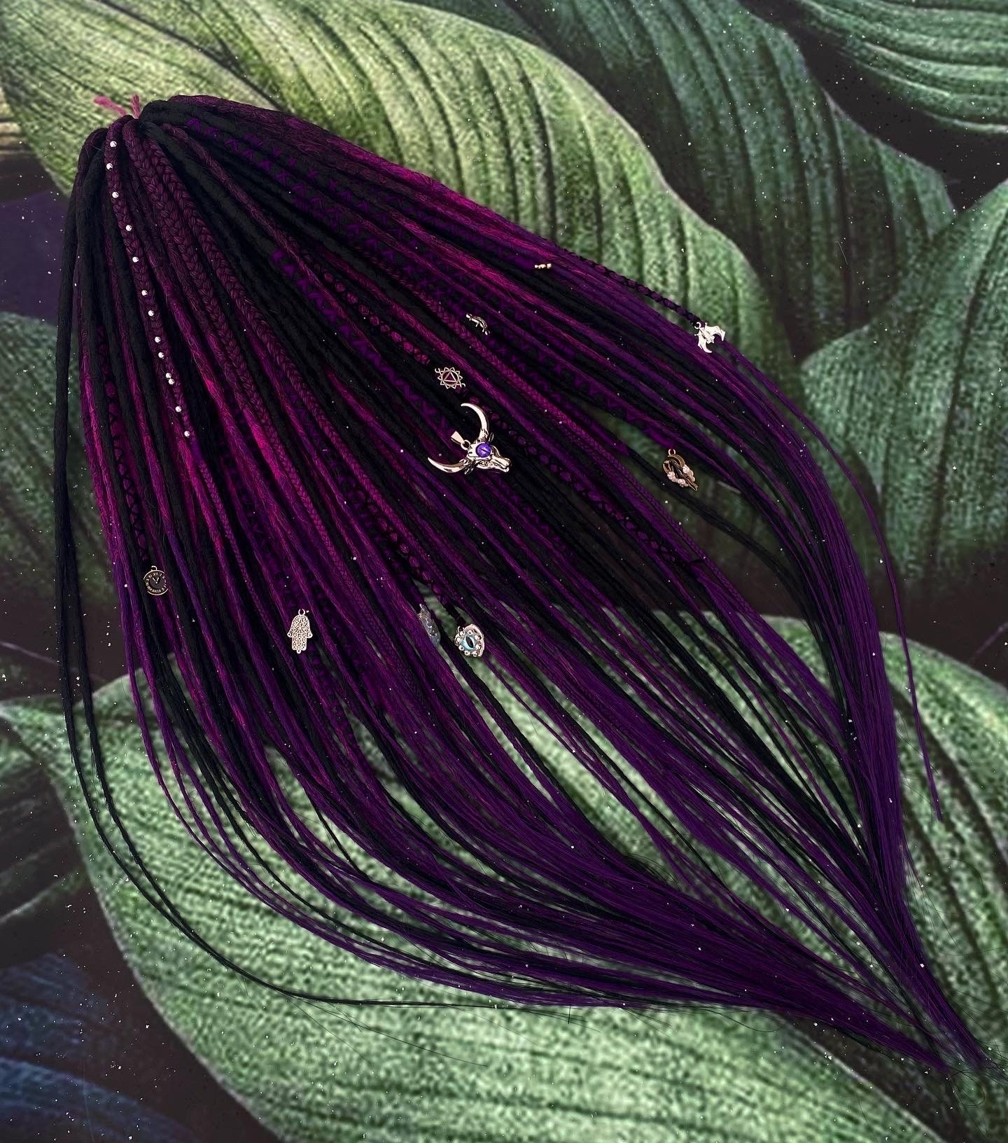 Dreadlocks and ombré braids in black to purple, black personalized Shampoo for dreads as a gift double ended Viking set