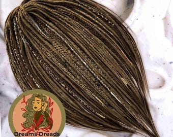 Boho-braune, synthetische Dreadlocks, 50 cm lange, handgefertigte Locs – warmer, natürlicher Look, wahlweise mit einem oder zwei Enden.