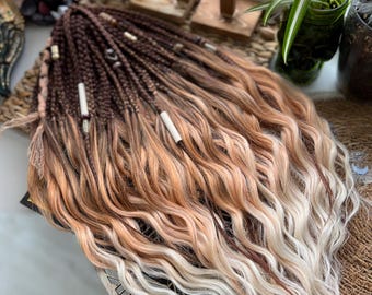 Ombré Curly Braids: Brown to Reddish Boho Synthetic Dreads