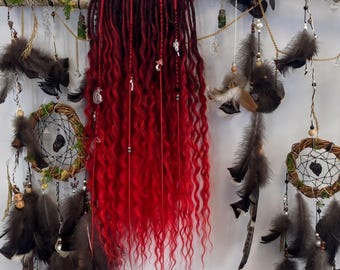 Red Boho Synthetic, Beaded Viking Dreadlocks | 20-60 Pieces | Festival Photoshoot Wear
