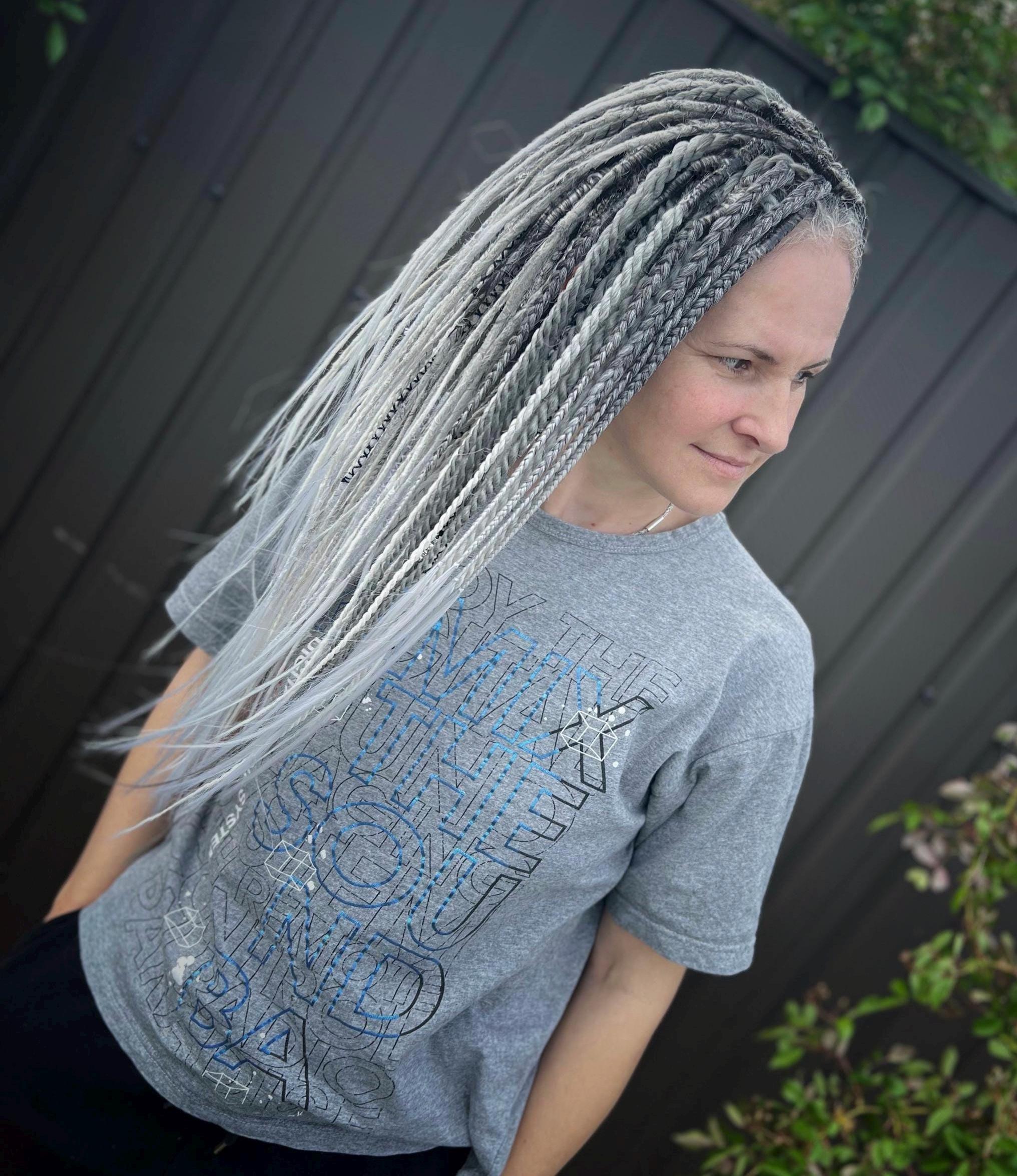 Boho Synthetic Wool Dreadlocks, Gray Mix, Beaded (full Set  display picture 1