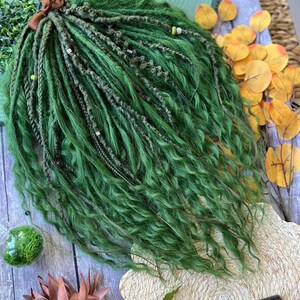 Festival Ready Hair, Boho Green Dreadlocks | Synthetic Braided Curly Locks | 20 Inch Set