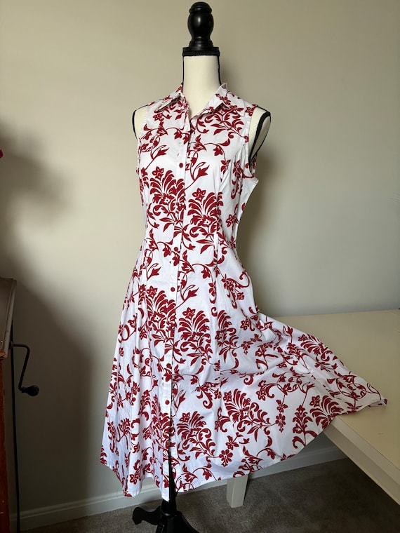 Red and White Cotton Floral Dress