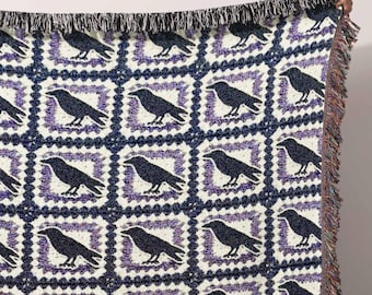 Raven Crow Tapestry Blanket, Retro Gothic Woven Blanket Home Decor