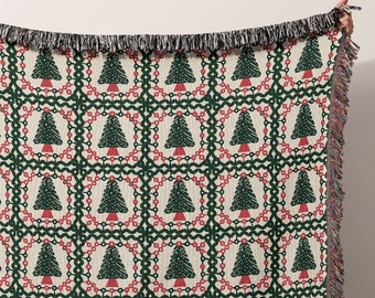 Christmas Tree Granny Square Blanket | Woven Throw Christmas Blanket | Retro Xmas Holiday Blanket | Granny Square Design | traditional gift