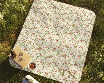 Personalized Picnic Blanket Monogram Cottagecore Aesthetic | Custom Floral Outdoor Blanket, Camping, Concert, Festival gift for mom, sister