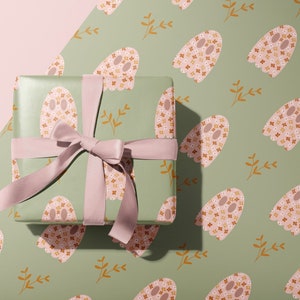 Fall Floral Ghost Wrapping Paper, Rolled Sheets, Autumn Aesthetic Cottagecore Gift Wrap, Sage Green, Pink, Yellow, Cute Halloween Pastels imagem 1