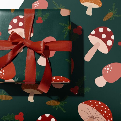 Mushroom Christmas Wrapping Paper High Quality Rolled Sheets - Etsy