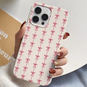 CHERRY RED Coquette Bows Phone case, Cover for iPhone 13 14 15 16 17 Pro Max Plus, Minimalist Simple Girly Stripes, Magnetic Preppy Case