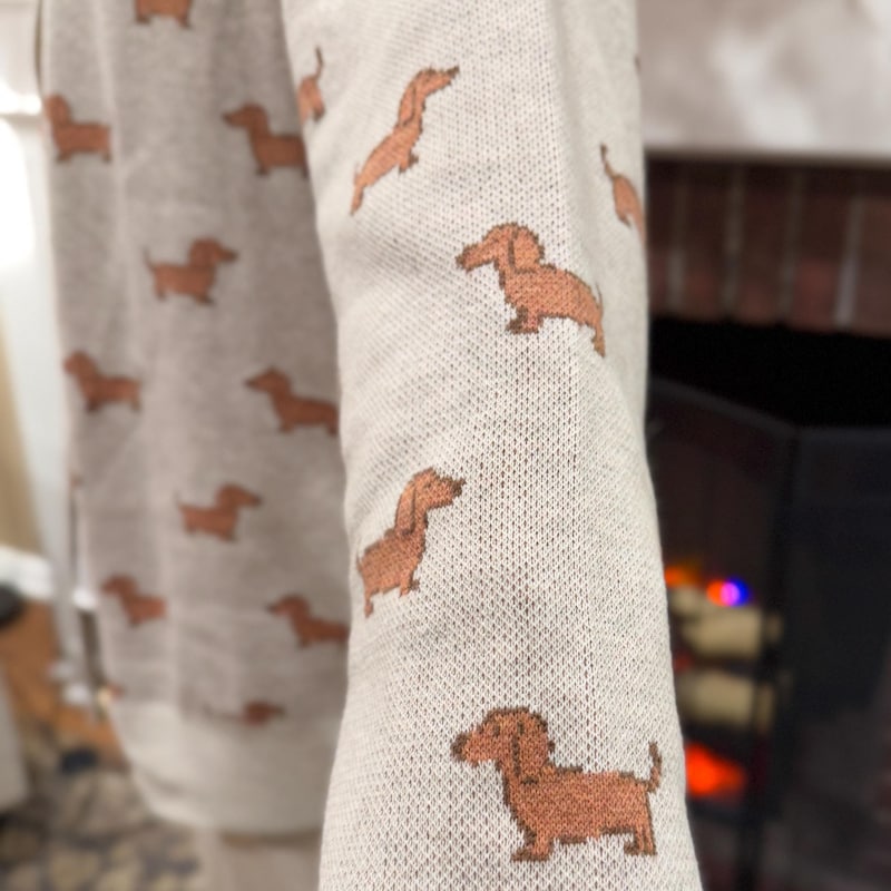 Dog Embroidered Double Zip-Up Knitted Cardigan
