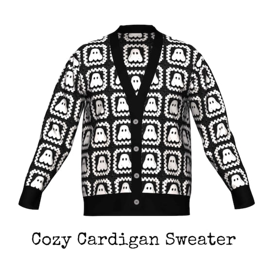 Ghost Cardigan Sweater or Knit Ghost Crewneck Sweater, or Sweater Vest Granny Square Fall Knitwear Sweater Cute Ghost Clothing, Knit Cardi