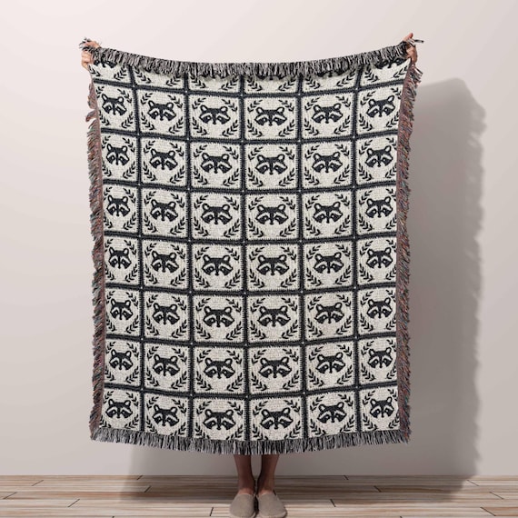 Cute Raccoon Throw Blanket 100% Cotton Made in the USA
