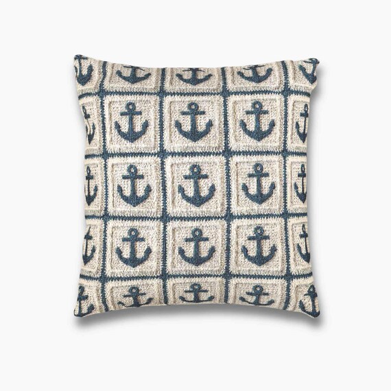 Nautical Anchor Throw Pillow Coastal Home Decor Woven Accent Pillow, Fisherman Aesthetic for Beach House, Cottage Seaside Mom Decor Gift