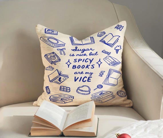 Book Lover Gift Pillow : Book Nook Decor for Spicy Romance Readers, Funny Bookclub Gift Accent Cushion, Sofa Couch Chair Accent Pillow