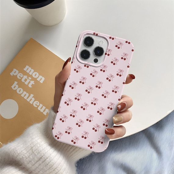 Coquette Phone Case Red Cherry Pink Bows Phone Case Coquette Aesthetic | MAGSAFE Pink  Red Girly Phone Case Compatible iPhone 15, 14, 13