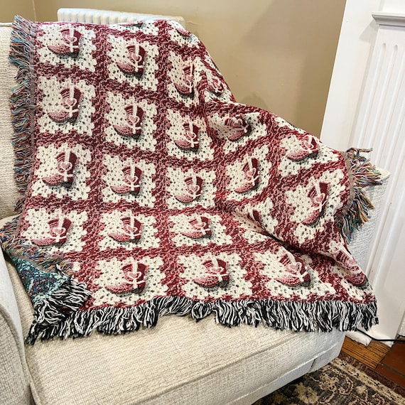 Western Boot Throw Blanket, Cowgirl Blanket Cotton Woven, Farmhouse Country Home Decor, Western Nursery Theme Cotton Throw Tapestry Blanket