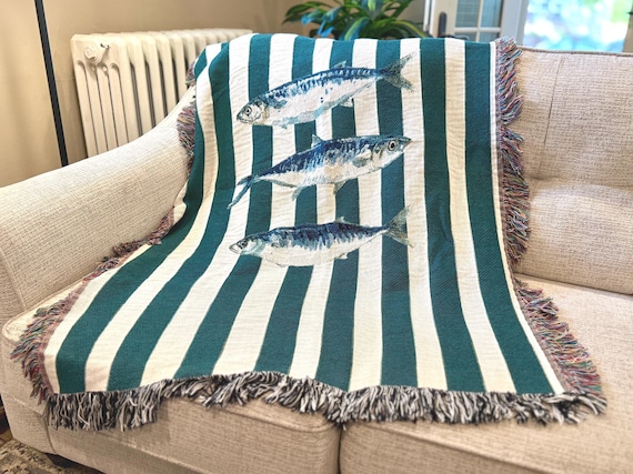 Sardine Woven Throw Blanket, Coastal Decor