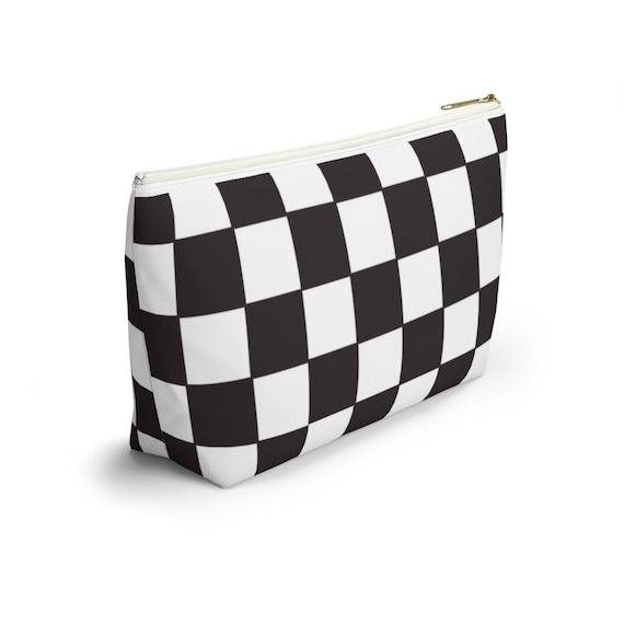 Checkerboard Makeup Bag Cosmetics Bag Pencil Pouch Makeup Travel Bag, Zippered Flat Bottom Pouch, Back to School Supplies, Get Alpha Z