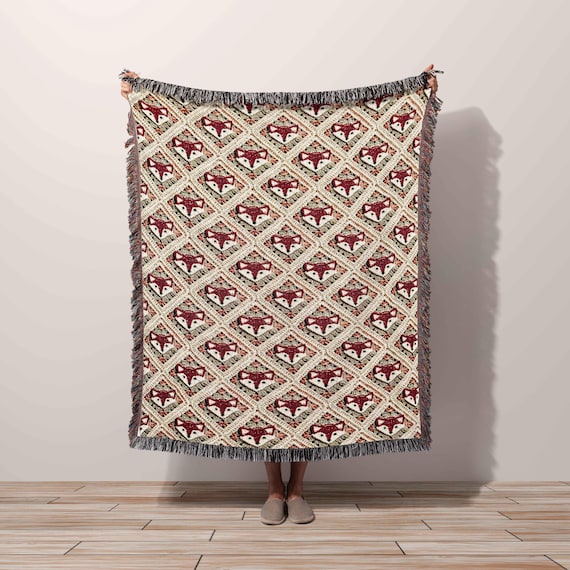 Fox Lover Gift Blanket - Woodland Wall Woven Tapestry Throw for Cottagecore Home Decor, Cozy Forest Nursery Art 100% Cotton Made in the USA