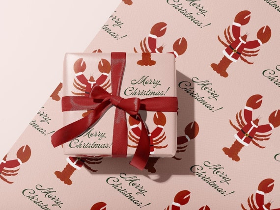 Santa Claws Lobster Christmas Wrapping Paper Sheets | Thick Matte Luxury Gift Wrap | Xmas Aesthetic
