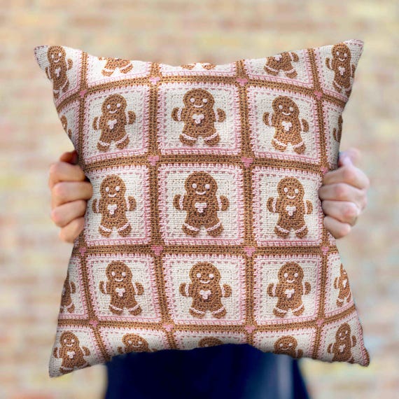 Gingerbread Woven Throw Pillow Christmas Decor, Pastel Christmas Pillow Aesthetic Modern Accent Pillow Living Room Decor, Cute Holiday Pink
