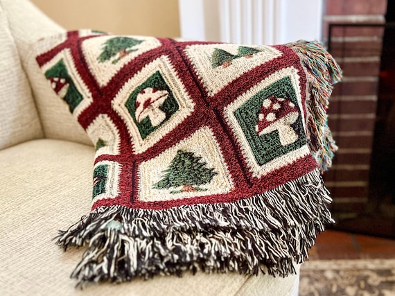 Scandi Folk Art Christmas Whimsical Patchwork Tapestry Blanket