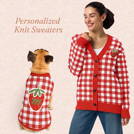 Personalized Dog Mom Matching Sweater Sets, Monogram Cottagecore KnitDog Mom Gift
