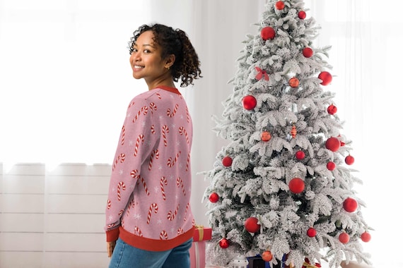 CHRISTMAS KNIT SWEATER Candy Cane Snowflake, Cute Ugly Sweater,  Unisex Traditional Cozy Winter Knitwear Matching Family Morning Outfit
