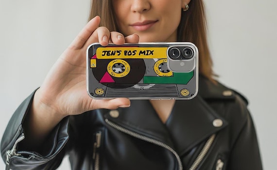 Personalized 80s Mix Tape Phone Case, Clear Cassette iPhone Cover Compatible Magnetic Charging, Custom Name Mix Tape Cover