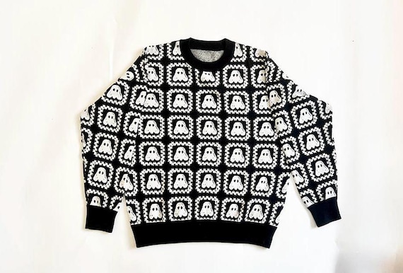 Halloween Sweater Knit Ghost Sweater, Knit Ghost Cardigan or Knit Ghost Sweater Vest, Granny Square Fall Knitwear Sweater Goth Fashion