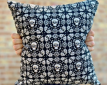 Woven Throw Pillow Skull Granny Square Design | Aesthetic Throw Pillow | Halloween Decor | Gothic Throw Pillow | Decorative Pillow Cushion