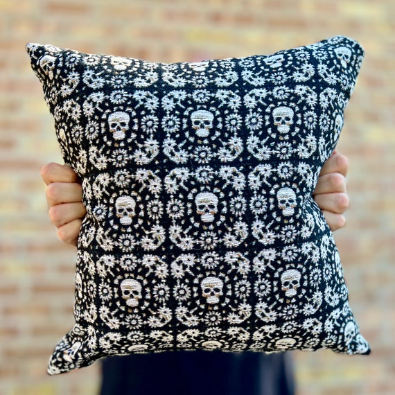 Woven Throw Pillow Skull Granny Square Design