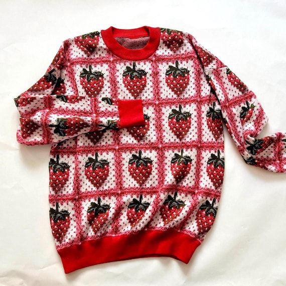 Strawberry Sweater Granny Square Knit Sweater
