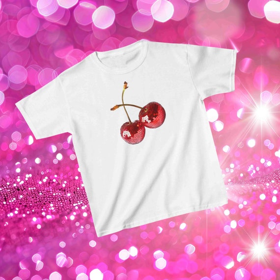 Disco Cherry Shirt 90s Crop Top, Y2K Baby Tee Look, Coquette Clothing TShirt, GenZ Shirt, Preppy 2000s Retro Cute Gift for Girlfriend Cute