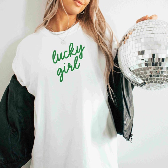 LUCKY GIRL t-shirt, Oversized Preppy Girly Tee, Gift for girlfriend, gift sister, y2k feminine aesthetic, Unisex Comfort Colors, St. Patrick