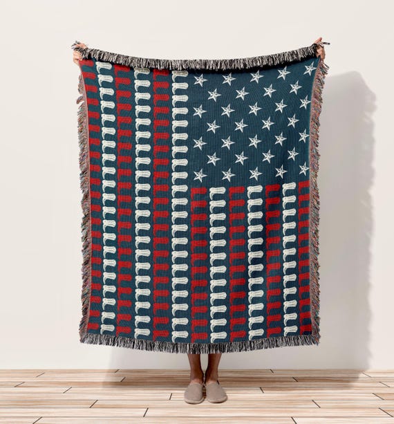 American Flag Throw Blanket, Cowboy Boots Western Patriotic Decor, USA Made Gift
