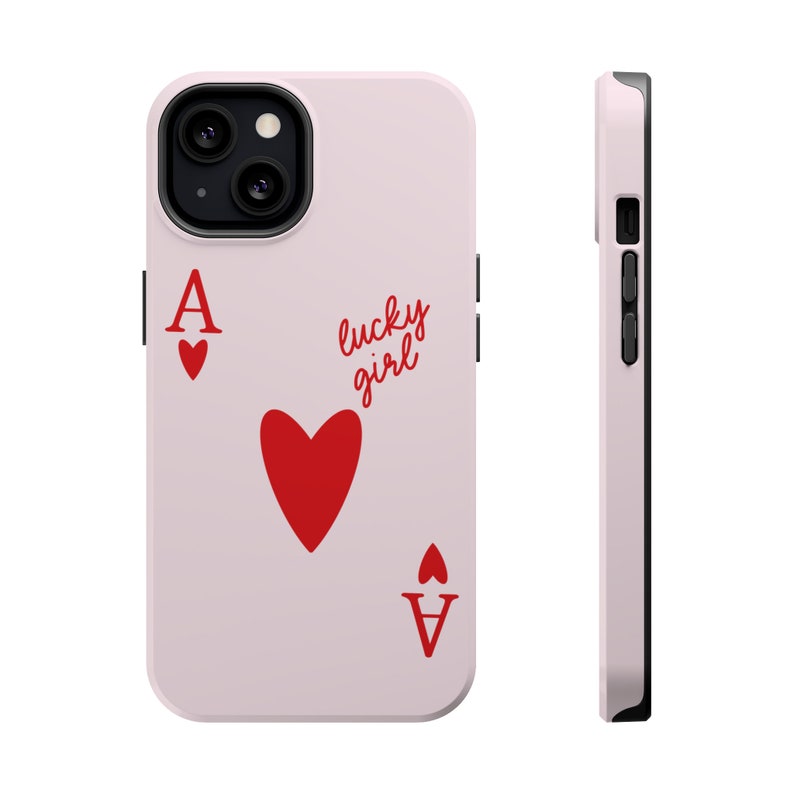 Cute Phone Case for iPhone 13 14 15 16 Pro Max ToughCase Magnetic Phone Case Lucky Girl Ace Hearts Preppy Girly Aesthetic Pink Red Gift y2k image 2