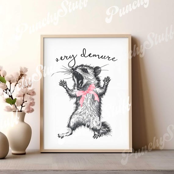 Very Demure Poster Feral Possum Funny Art Print, UNFRAMED Very Mindful Funny Meme Dorm Decor Cute Animals Poster, New Apartment Wall Art