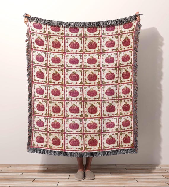 Pumpkin Woven Throw Blanket – Cozy Fall Cotton Tapestry Blanket, Rustic Cottagecore Autumn Decor, Thanksgiving Gift, Farmhouse Cozy Throw
