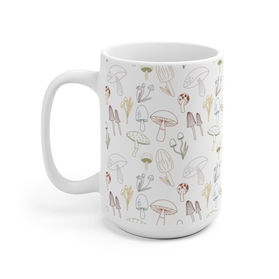 Modern Mushroom Coffee Mug | Ceramic Cottagecore Woodland Theme Tea Cup | Ceramic 15 oz Dishwasher Safe