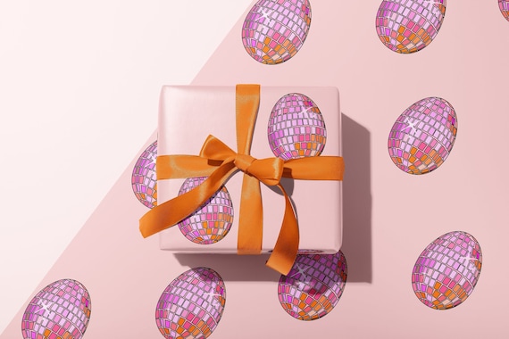 DISCO EGG GIFT Wrapping Paper Disco Ball | Pink Mirrored Ball | Quality Rolled Sheets | Cute Gift Wrap Sheet Roll | Easter, Spring, hbd