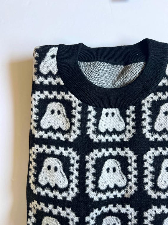 Knit Halloween Ghost Sweater, Granny Square Fall Knitwear