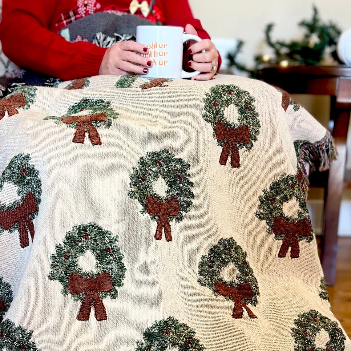 Christmas Wreath Woven Holiday Throw Blanket Christmas Etsy