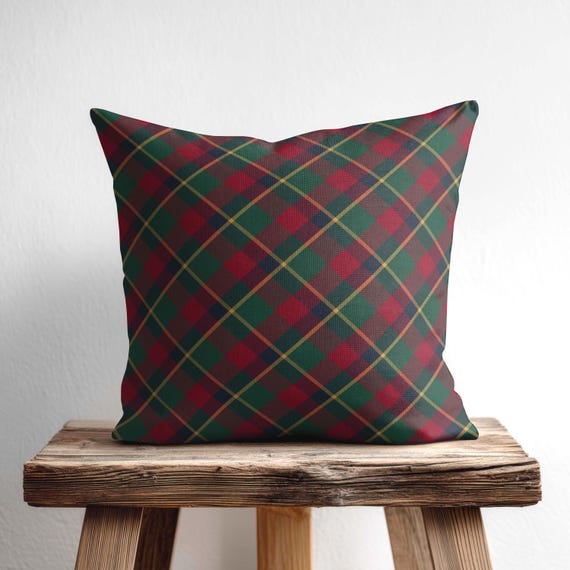 Classic Holiday Tartan Plaid Throw Pillow, Cozy Winter Lodge Decor