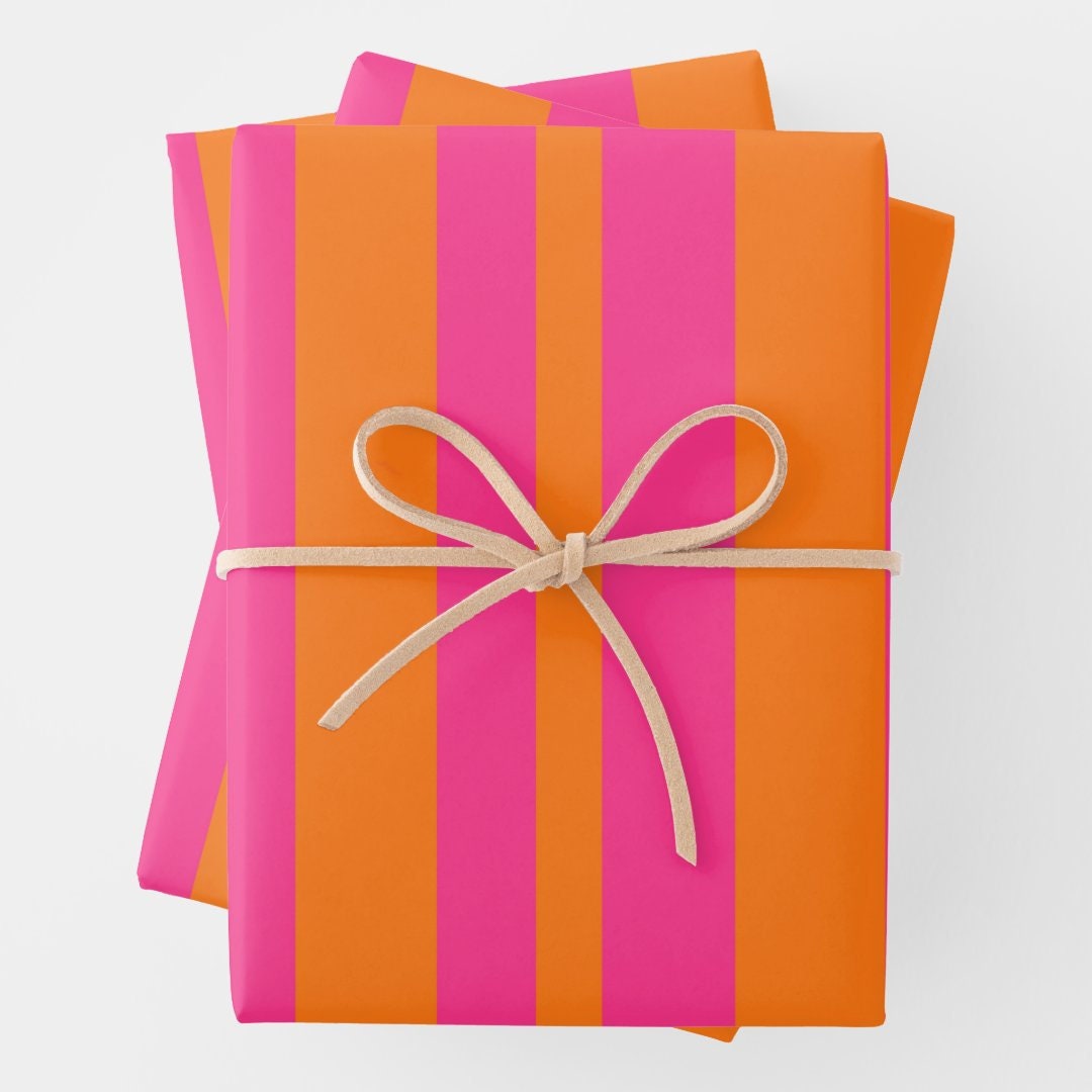 Diagonal Stripe Gift Wrapping Paper, Reversible, Hot Pink 30” x33 feet