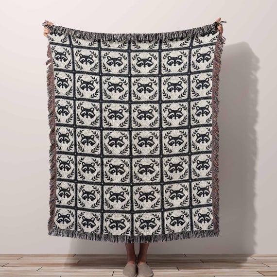 Cute Raccoon Throw Blanket 100% Cotton Made in the USA